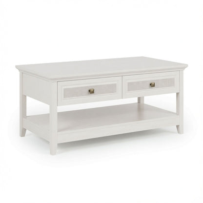 Coffee Table With Drawers & Storage Shelf - White