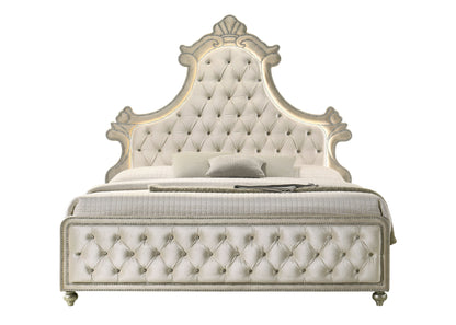 Lucienne -Queen Bed Velvet With LED - Beige