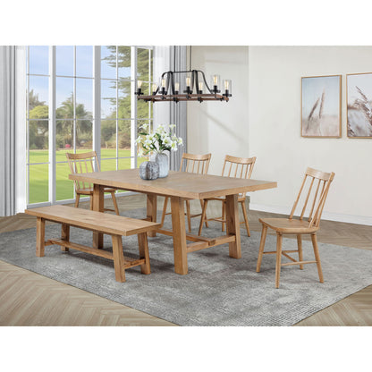 6 Piece Extension Leaf Dining Set With Expandable Table, Spindle Back Chairs And Bench - Natural
