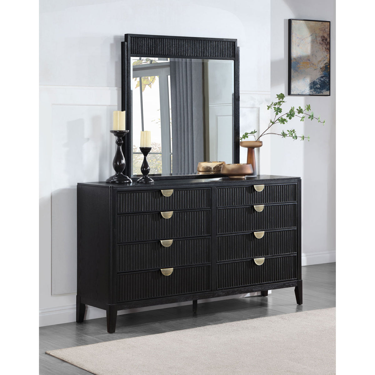 Ennis - 8 Drawer Dresser With Mirror - Black