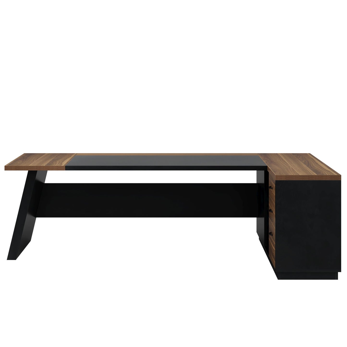 L-Shaped Executive Desk With File Cabinet & Drawers, Large Home Office Computer Workstation