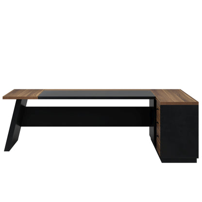 L-Shaped Executive Desk With File Cabinet & Drawers, Large Home Office Computer Workstation