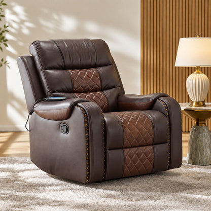 Heated Massage Recliner With Remote Control - Brown
