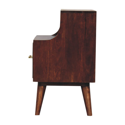 T Bar Raised Back Bedside Table - Chestnut