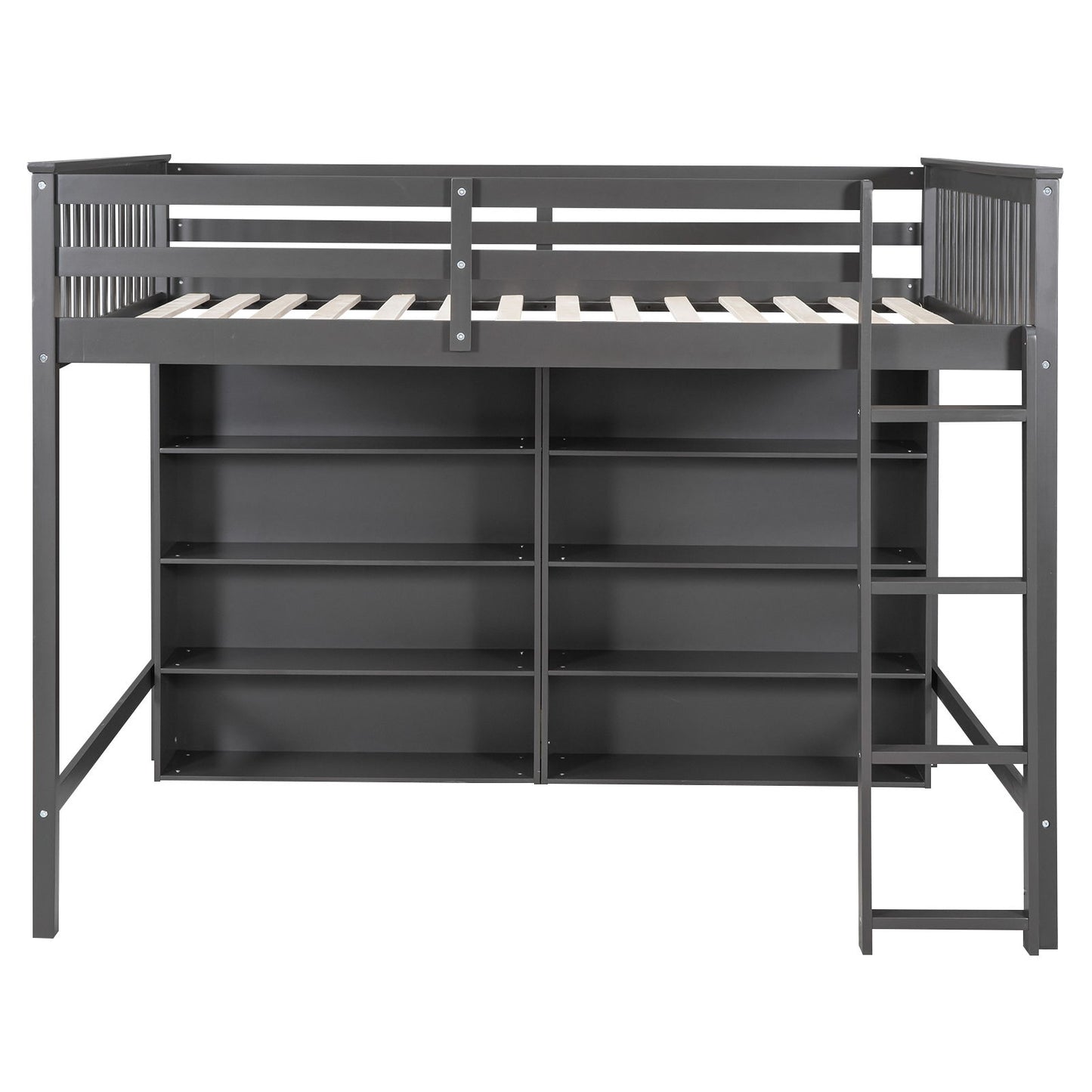 Loft Bed With 8 Open Storage Shelves And Built In Ladder
