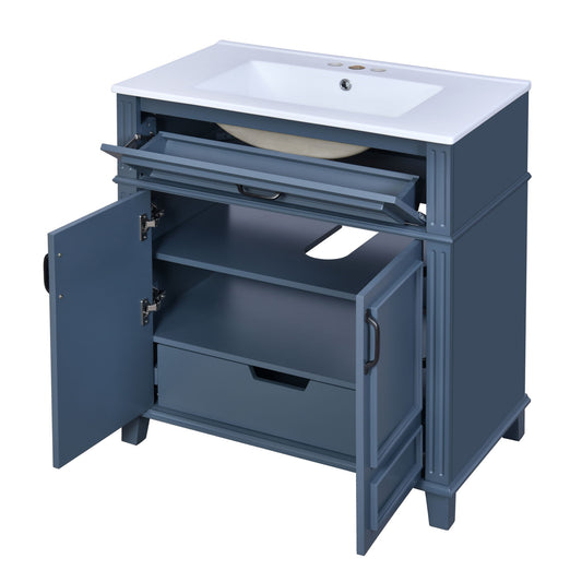 Bathroom Vanity With Sink Storage Cabinet - Blue