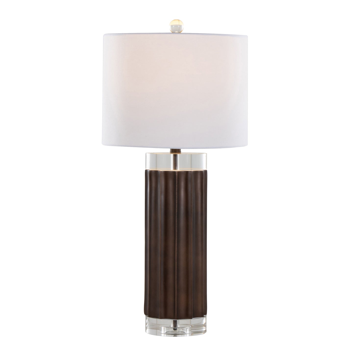 Cylinder - Fluted Contemporary Table Lamp (Set of 2) - Brown / Clear / White