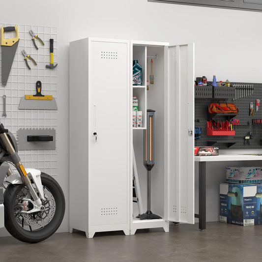 Broom Storage Cabinet Narrow Slim With Hooks And Shelves, Heavy-Duty