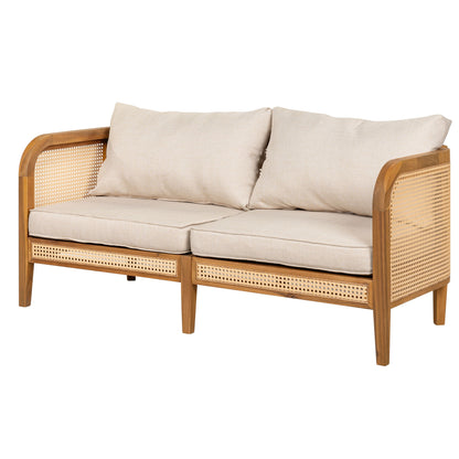 Kirkby - Bohemian Outdoor Patio Cushioned Sofa Weatherproof 56.25In - Teak / Beige