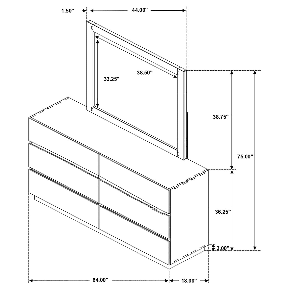 Beverly - 6 Drawer Dresser With Mirror - Walnut