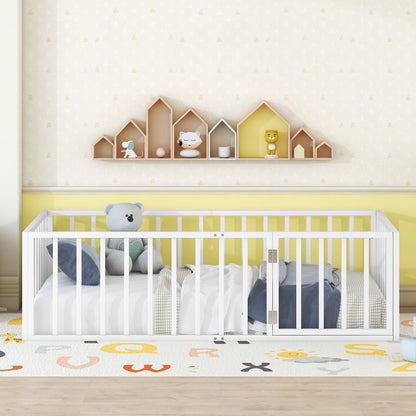 Metal Floor Bed Frame With Fence And Door