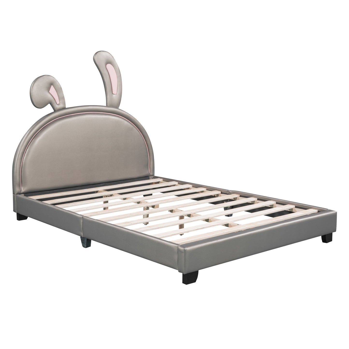 Upholstered Leather Platform Bed With Rabbit Ornament