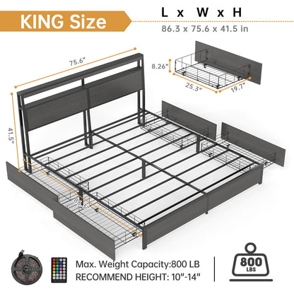 Bed Frame With Headboard, LED Lights & Charging Station