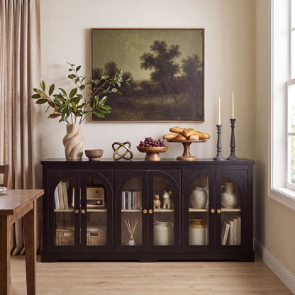 Modern Arched Glass Sideboard With 6 Doors, Buffet Cabinet With Storage And Adjustable Shelves