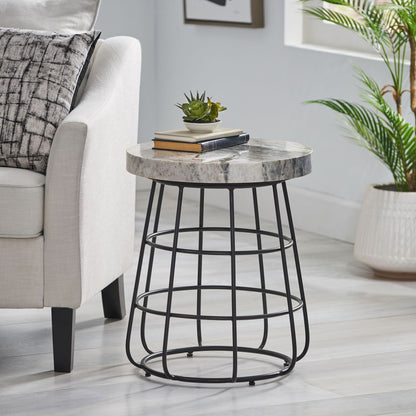 Side Table With Marble Top And Iron Base - Black / White