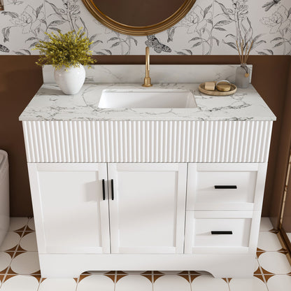 Bathroom Vanity Set, Fluted Cabinet, Soft Close Doors & Drawers, Sink Included - White