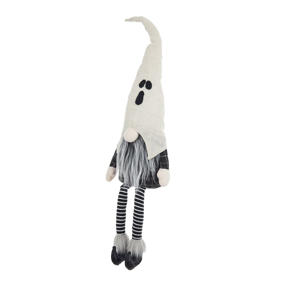 Sitting Gnome With Ghost Hat, For Halloween Decor - Black White