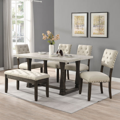 6 Person Dining Table Set, Kitchen Table Set For 6 People, 4 Chairs With Backrest, 2 Person Tufted Seat Bench - Gray