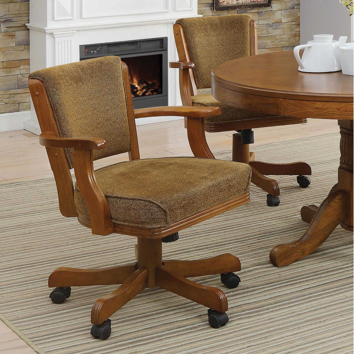 Upholstered Game Chair & Casters - Brown