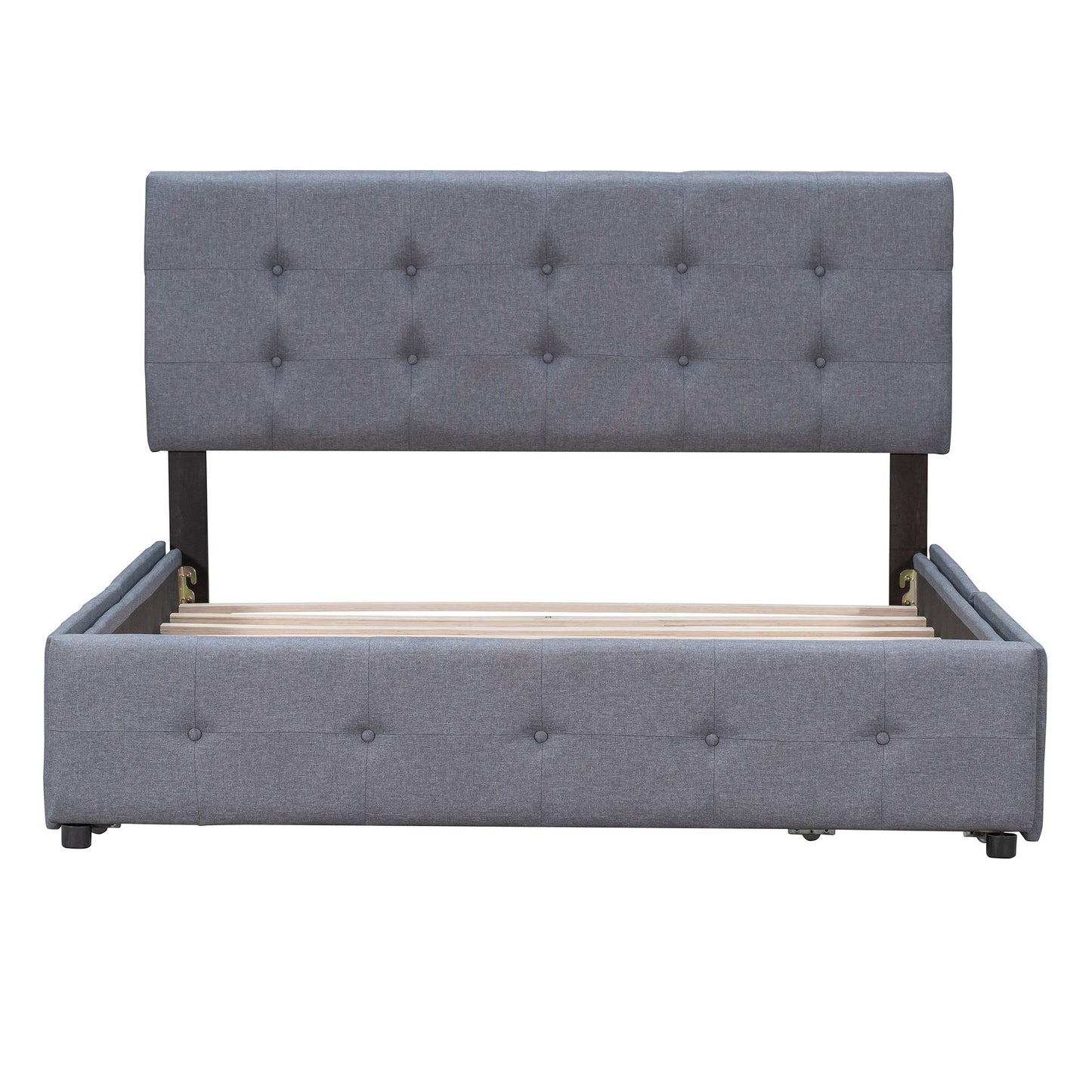 Upholstered Platform Bed With Classic Headboard And Drawers, No Box Spring Needed