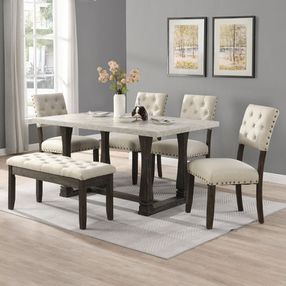 6 Person Dining Table Set, Kitchen Table Set For 6 People, 4 Chairs With Backrest, 2 Person Tufted Seat Bench - Gray