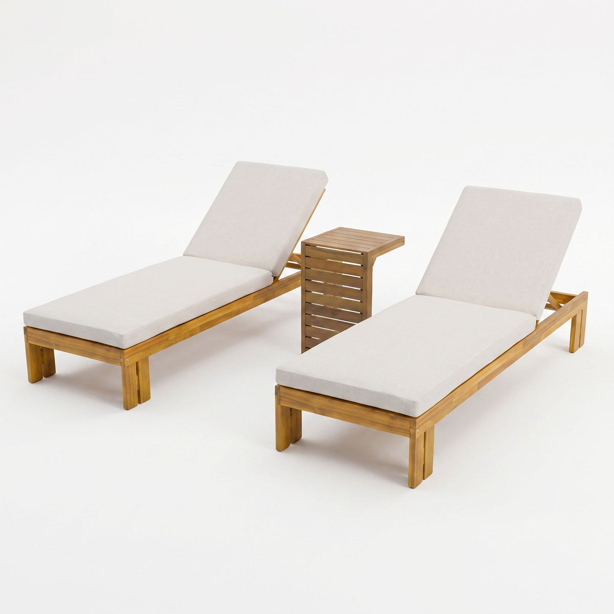 Outdoor Chaise Lounge Set & Side Table, 5 Position Adjustable Patio Recliner