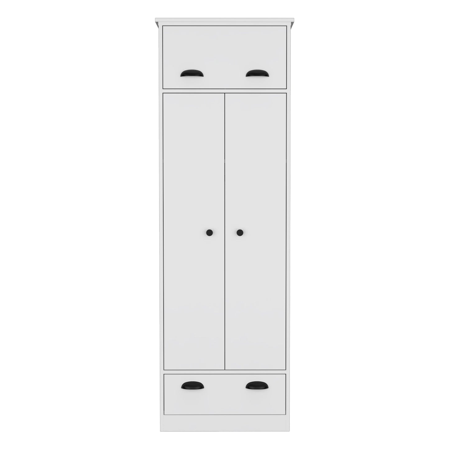 Dresser Closet With Upper Storage Covered With 1 Door, 2 Central Shelves, 1 Tube For Hanging Clothes Covered By 2 Doors, 1 Drawer At The Bottom - White