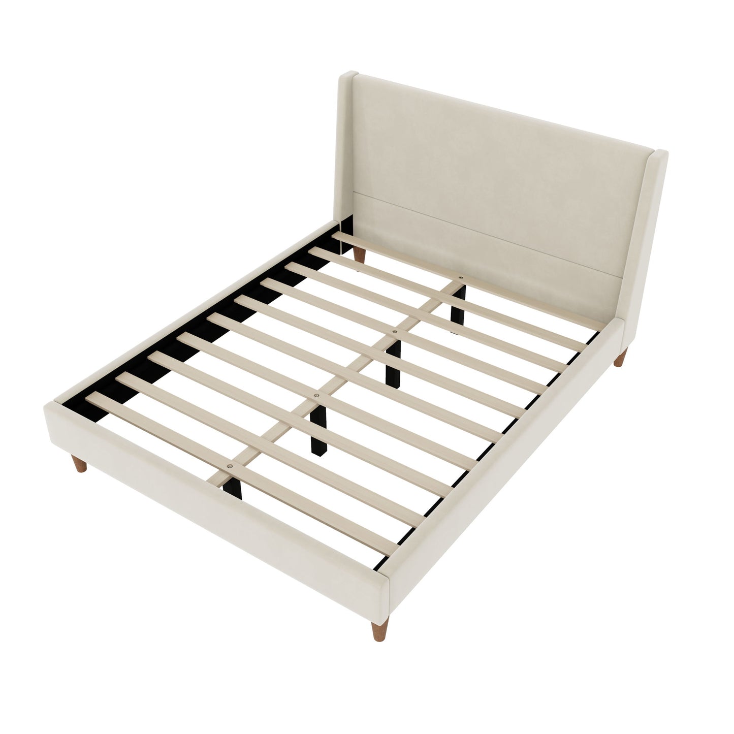 Modern Upholstered Platform Bed With Wingback Headboard