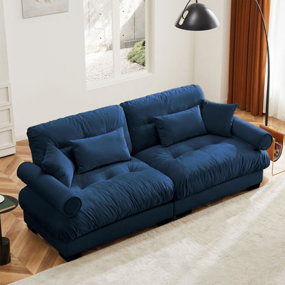 Modern Velvet Sofa With Bolstered Armrests And Pillows