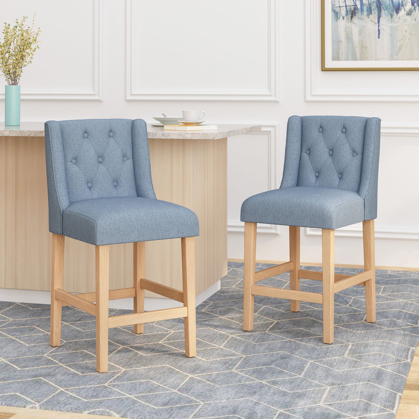 Vienna - Contemporary Fabric Tufted & Wingback Counter Stools (Set of 2)