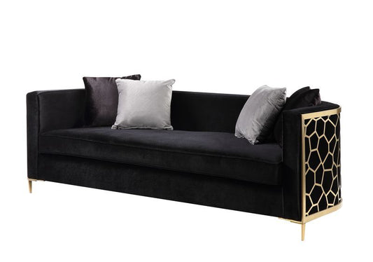 Fergal - Sofa - Black Velvet & Gold Finish