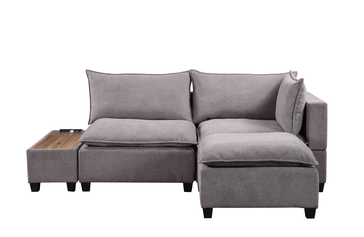 Madison - Fabric Sectional Loveseat Ottoman With USB Storage Console Table