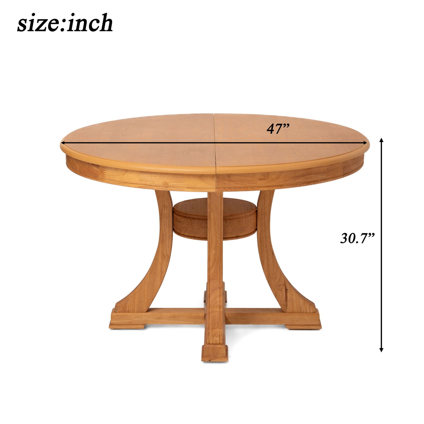Extendable Round Dining Table, Adjustable Length, Construction With Space Saving Design - Natural Wood