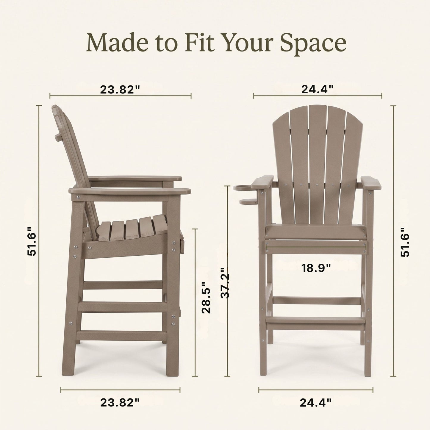 Bar Height Adirondack Chair With Cup Holder And Armrests