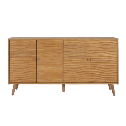 4 Door Sideboard, Wavy Pattern Doors, Adjustable Shelves - Natural