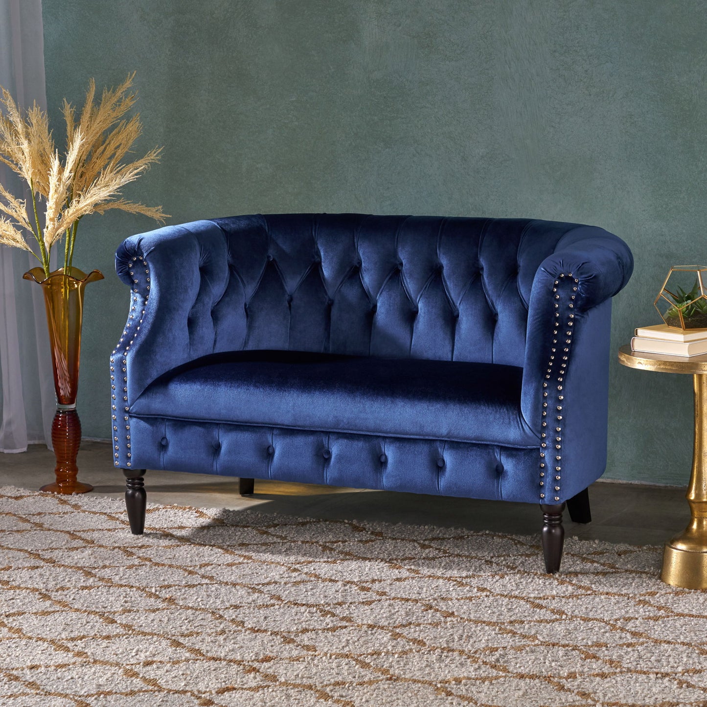 Antique Chesterfield Style Loveseat With Button Tufting