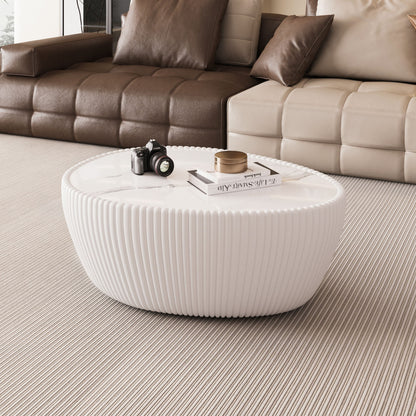 Goose Egg Shape Coffee Table For Living Room - White Pu