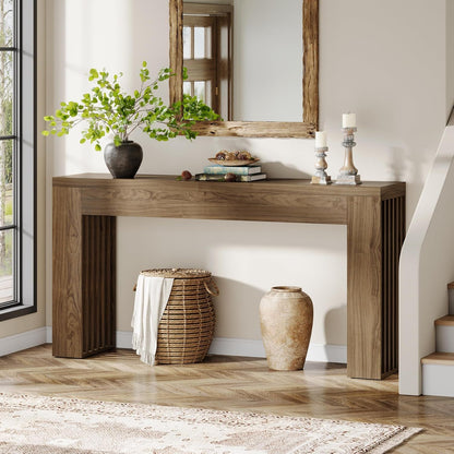 Console Table With Vertical Slat Legs For Entryway - Rustic Brown