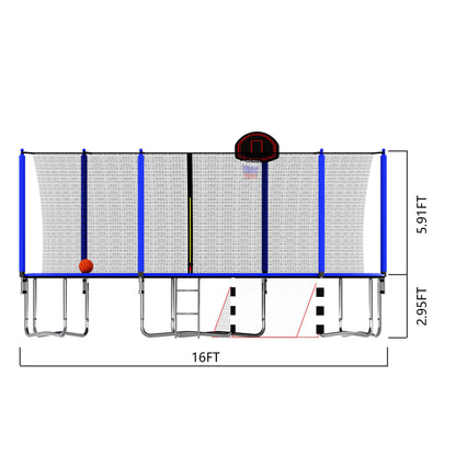 16Ft Trampoline With Basketball Hoop Pump And Ladder (Inner Safety Enclosure) With Soccer Goal