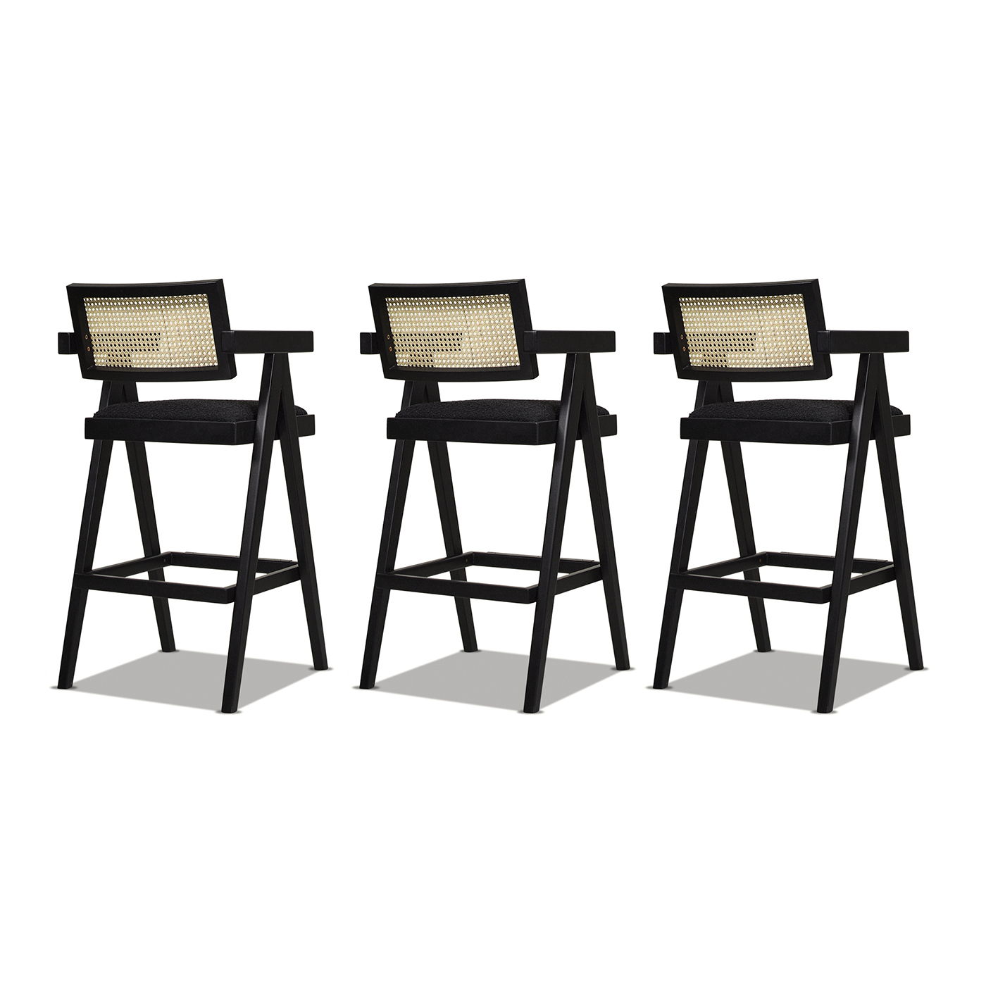 Milan - Modern Webbing Back Stool With Arms (Set of 3)