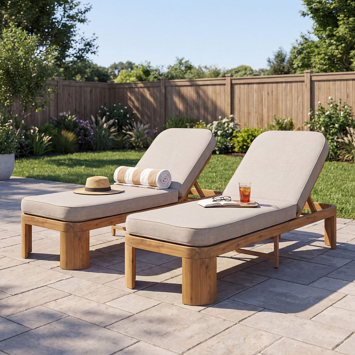 Outdoor Chaise Lounge With Cushion, 5 Position Adjustable Backrest