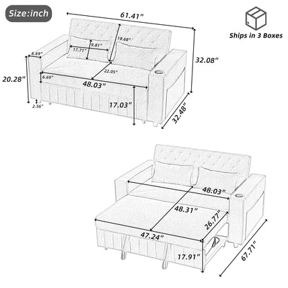 Pull-Out Sofa Bed Convertible Couch With Adjustable Backrest For Living Room