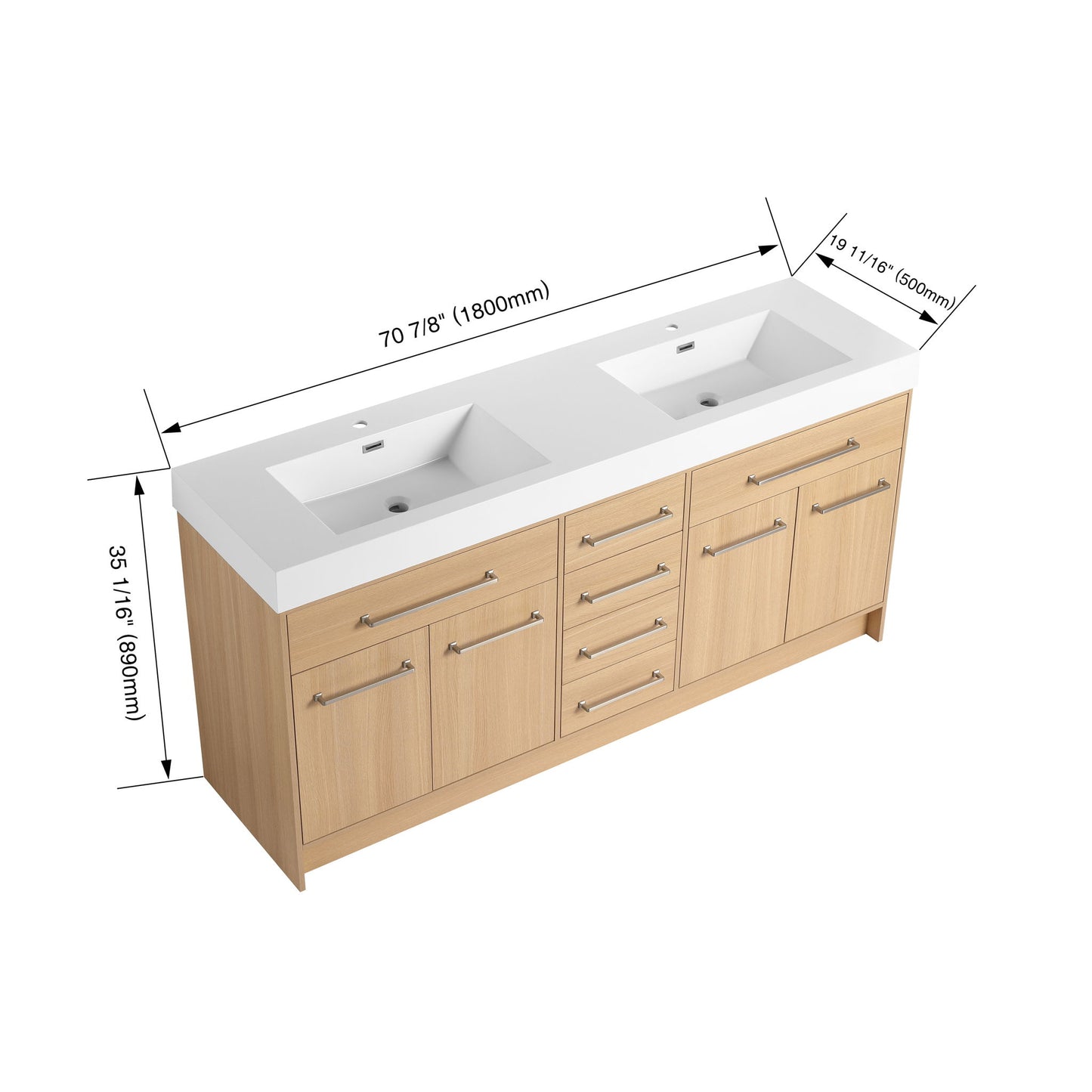 Freestanding Bathroom Vanity With Resin Sink, Soft-Closing Doors And Drawers