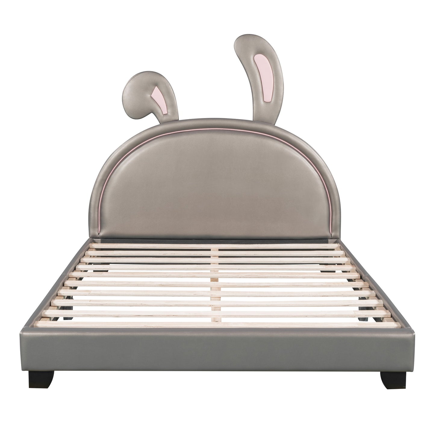 Upholstered Leather Platform Bed With Rabbit Ornament