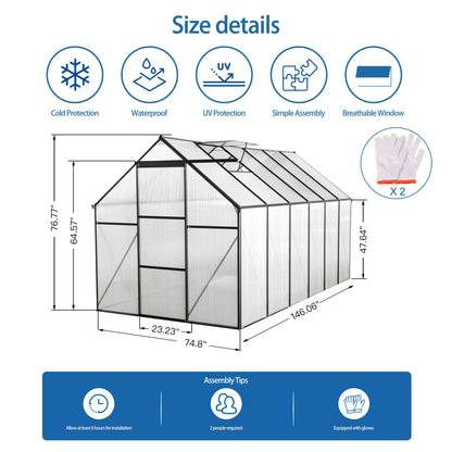 Polycarbonate Greenhouse Raised Base And Anchor Aluminum Heavy Duty Walk-In Greenhouses For Outdoor Backyard In All Season