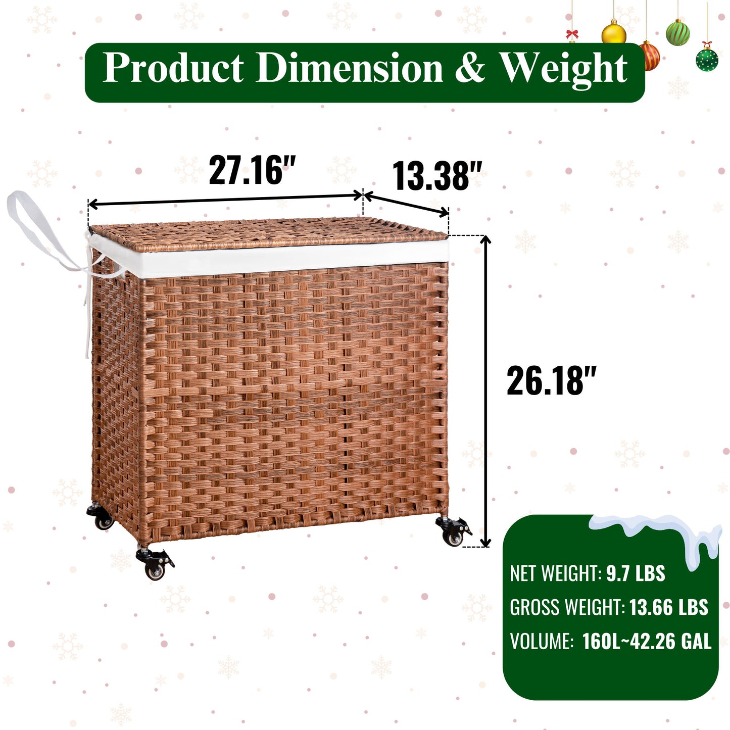 Laundry Hamper With Lid PE Rattan Powder Coating Frame Clothes Hampers With 2 Removable Bags