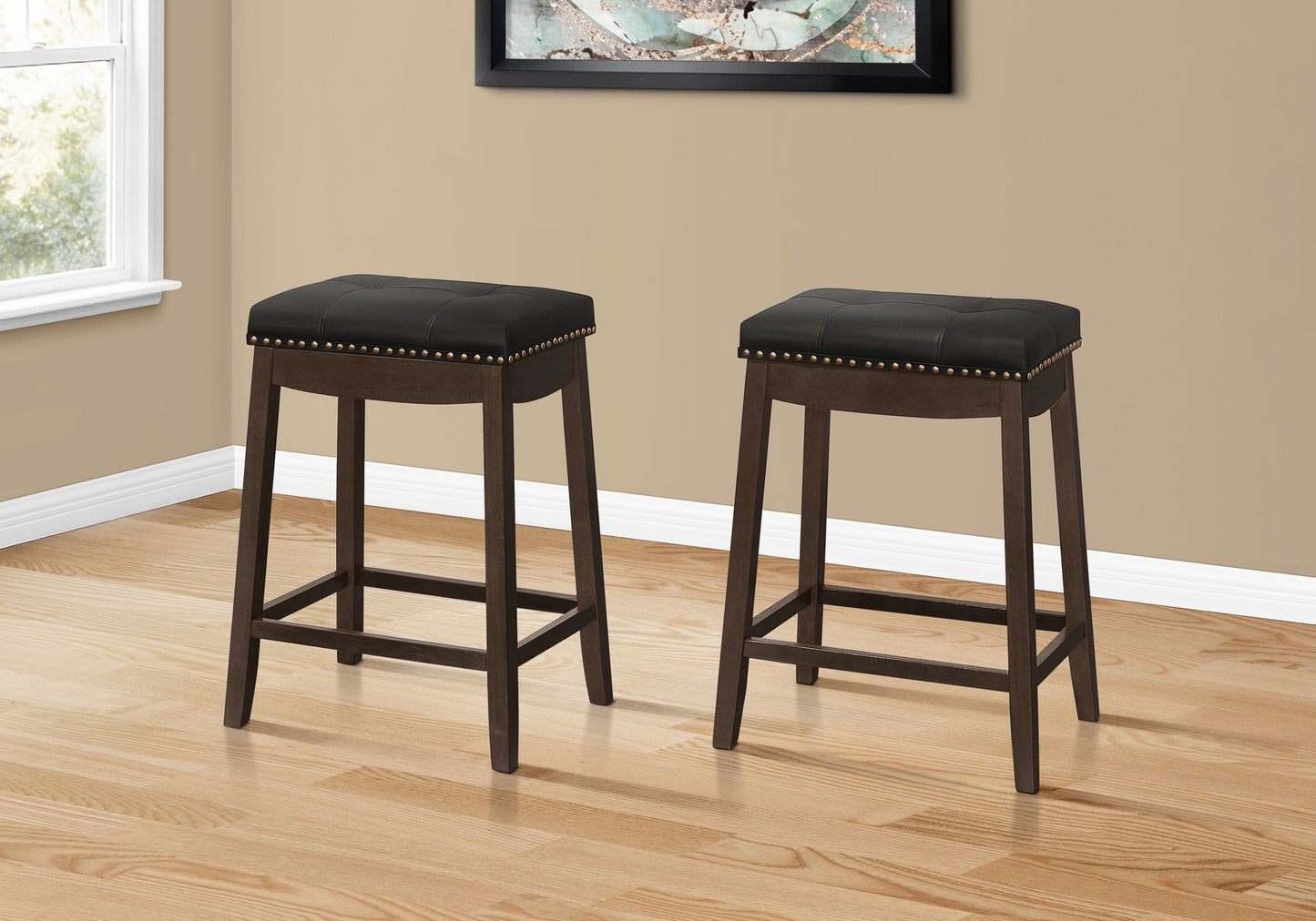 Bar Stool Counter Height, Saddle Seat, Transitional (Set of 2)