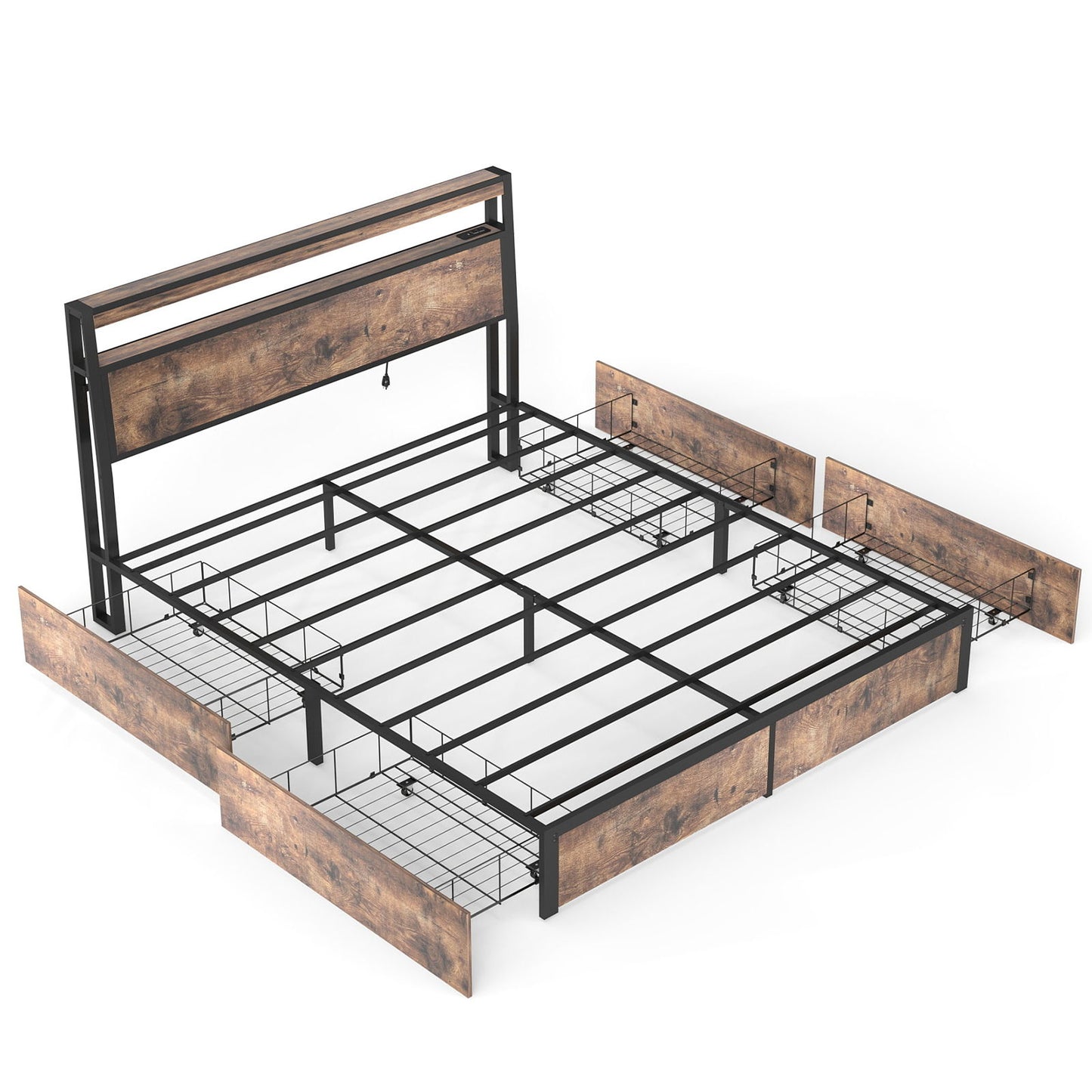 Bed Frame With Headboard, LED Lights & Charging Station