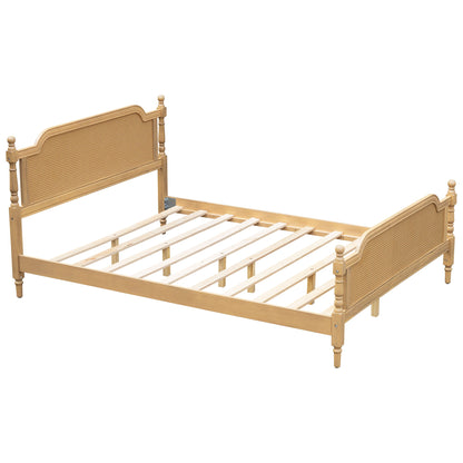 Traditional Style Rattan Bed Frame, No Box Spring Needed