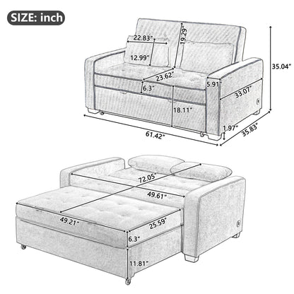 Upholstered Sleeper Bed Sofa With Dual USB Charging, Adjustable Backrest